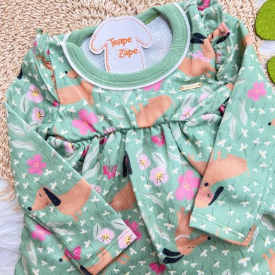 Vestido Manga Longa Cachorrinho Salsicha - Verde
